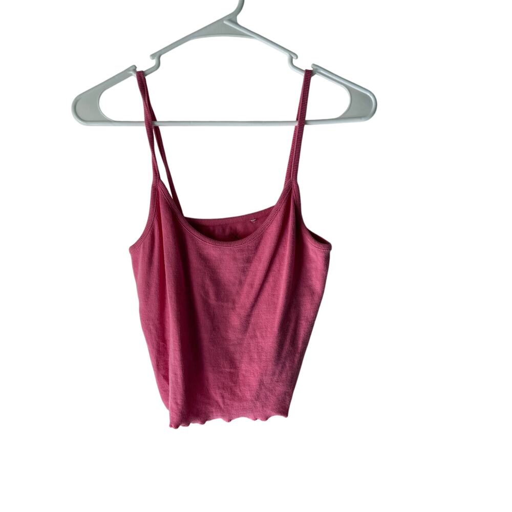 PS Basics PacSun Pink Ribbed Cami Tank Top Women’s‎ Size L Lettuce Hem Y2k Style
